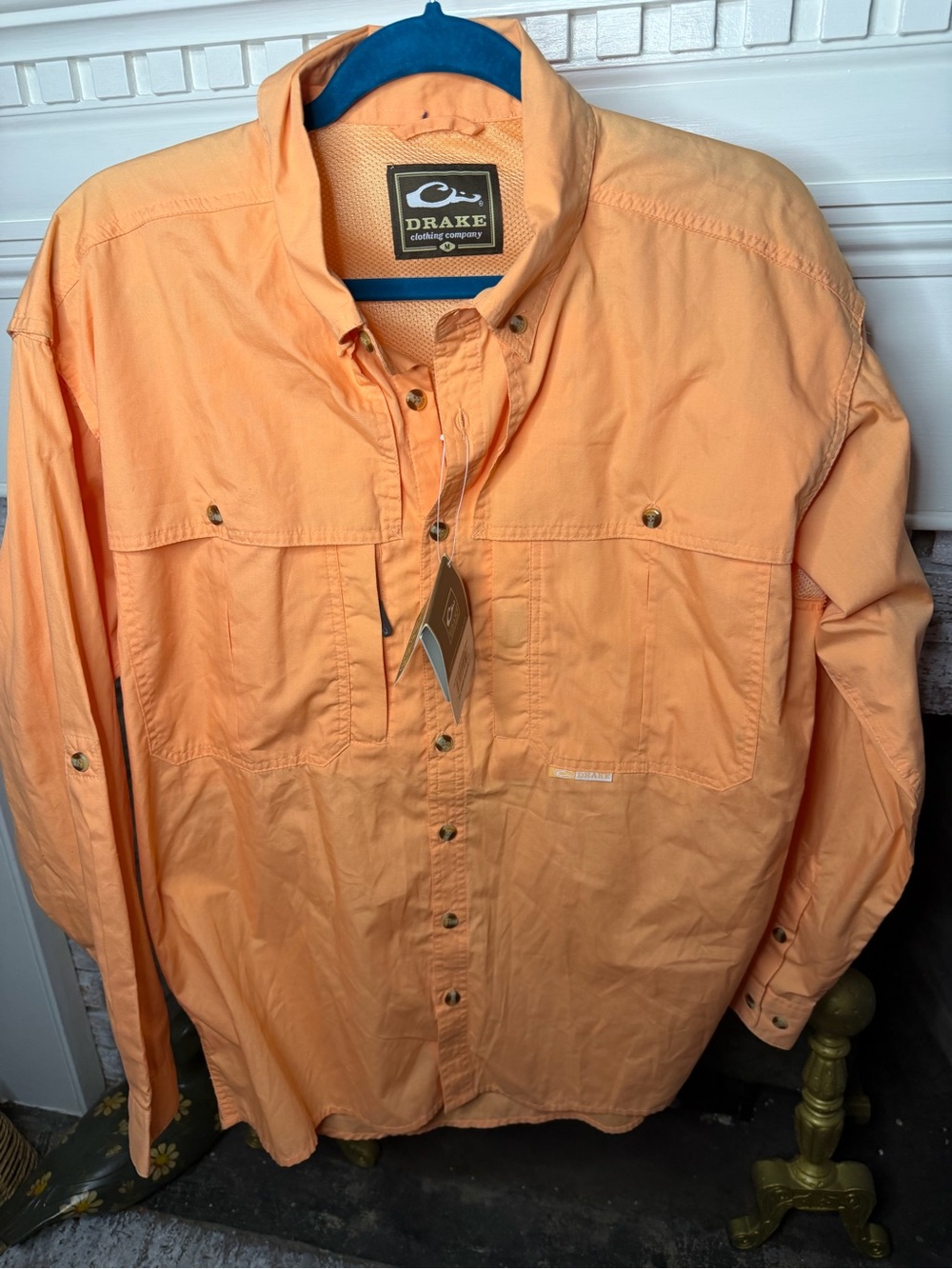 NWT Drake Waterfowl Performance Fishing Shirt Peach Long Sleeve Button Up Medium